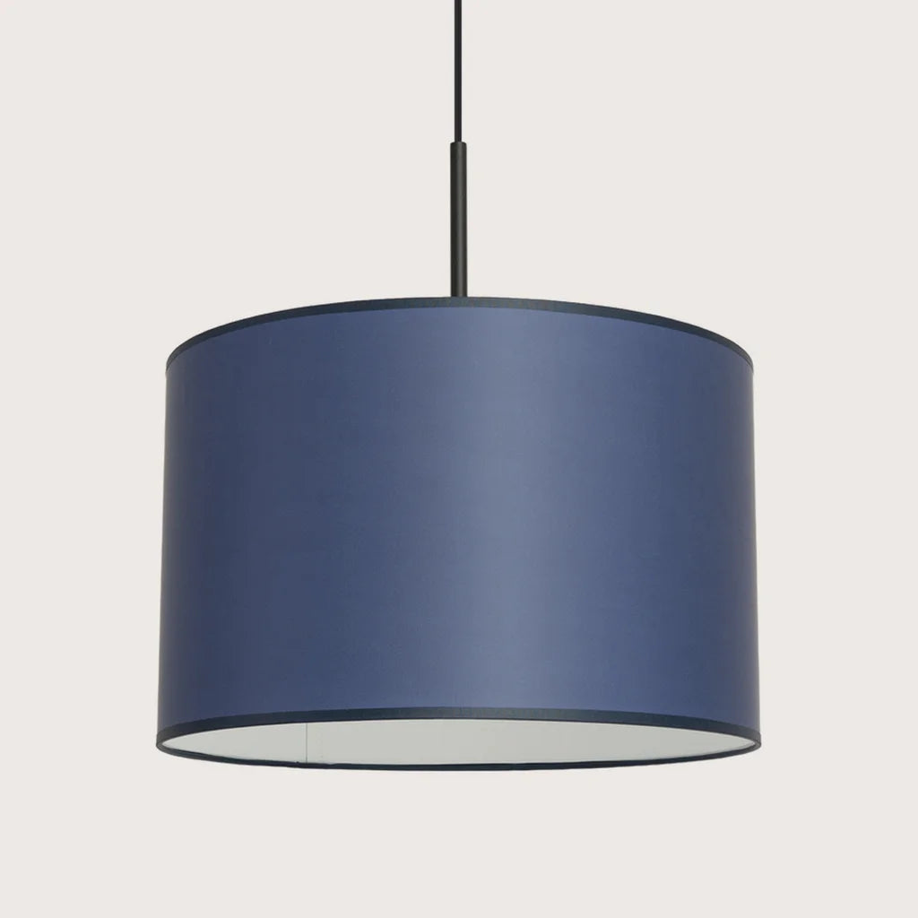 Suspension abat-jour tambour ø 40 cm, coloris bleu marine et noir (PVC)