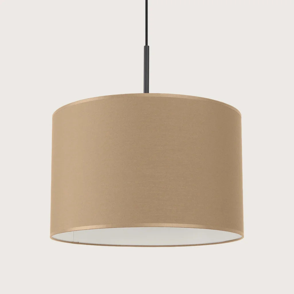 Suspension abat-jour tambour ø 40 cm, coloris taupe et noir (Tissu)