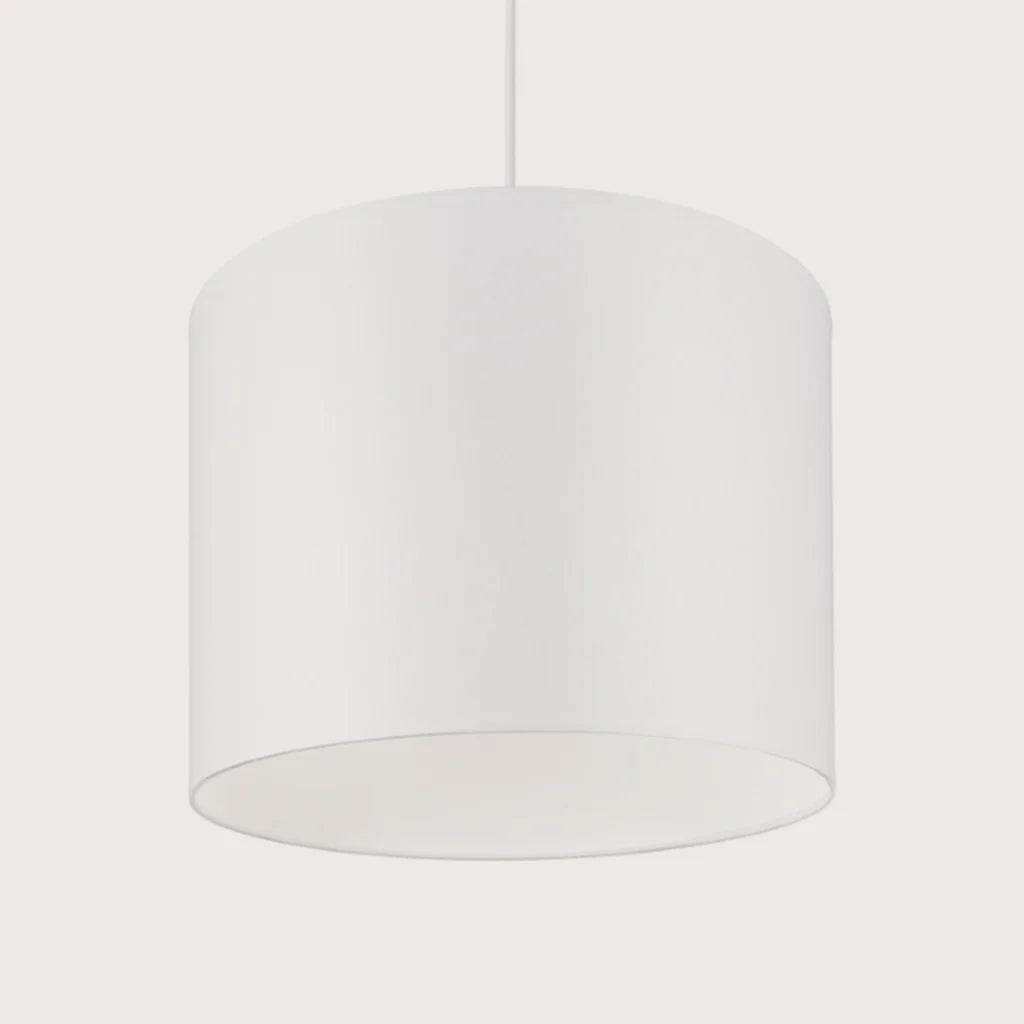 Suspension abat-jour tambour en tissu blanc (Ø 30 cm)