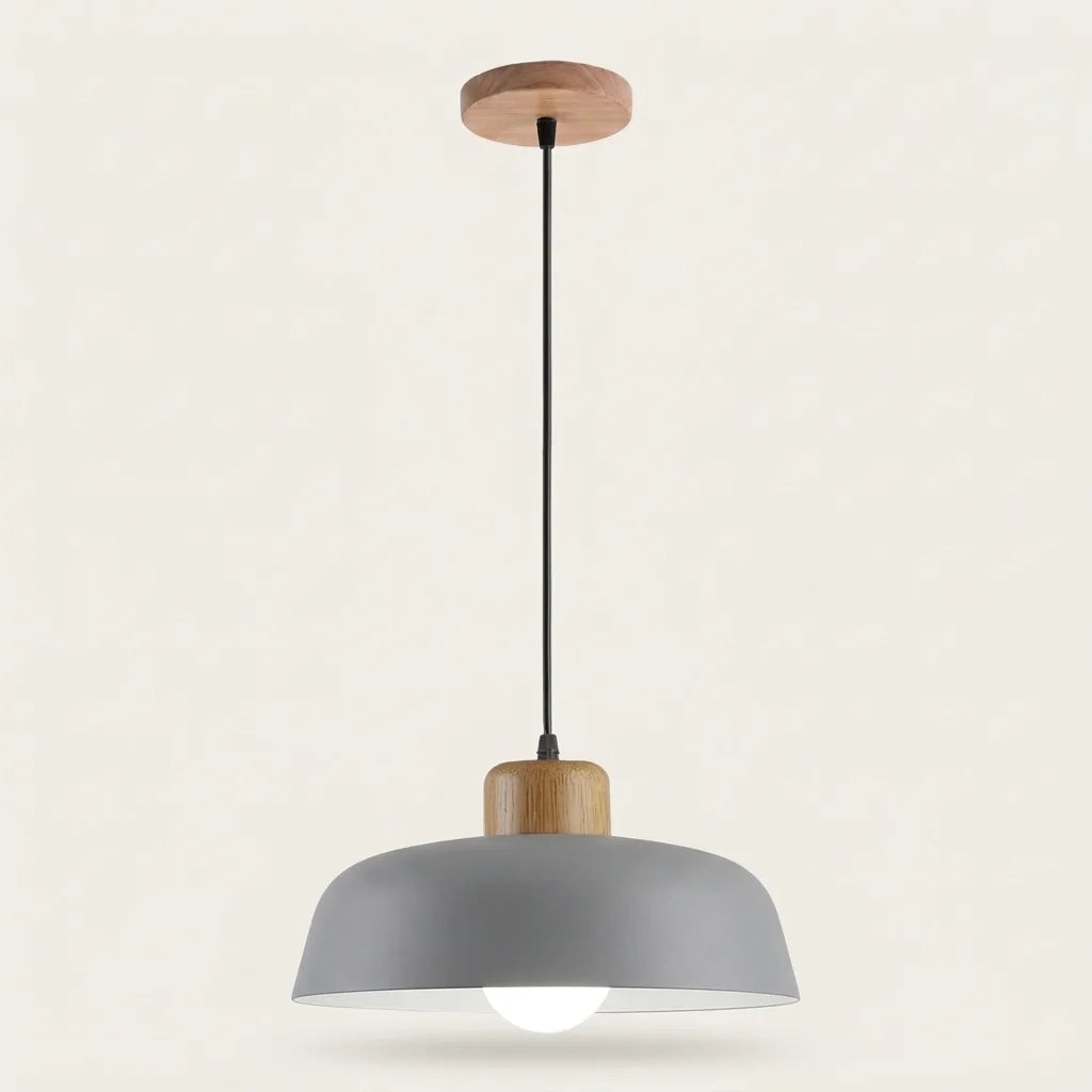 Suspension en aluminium gris à col en bois