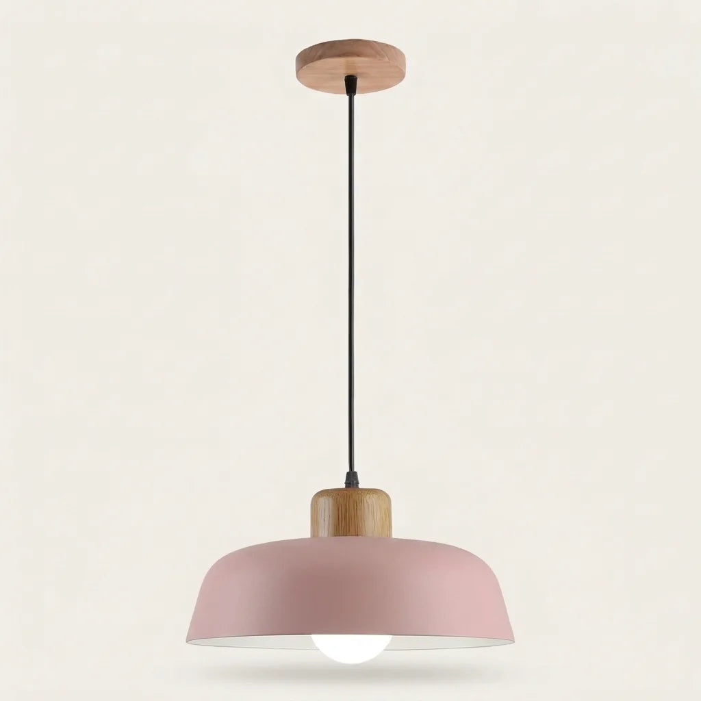 Suspension en aluminium rose à col en bois