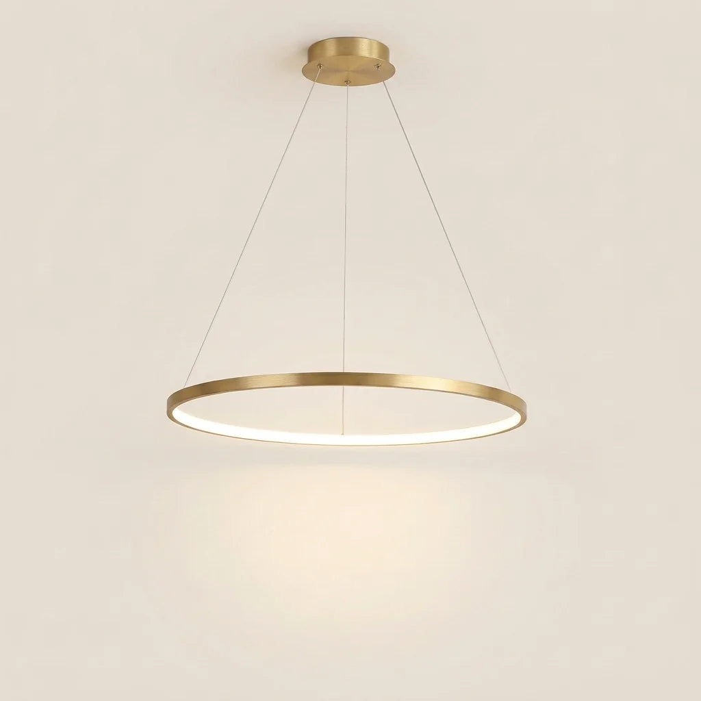 Suspension anneau LED en aluminium doré