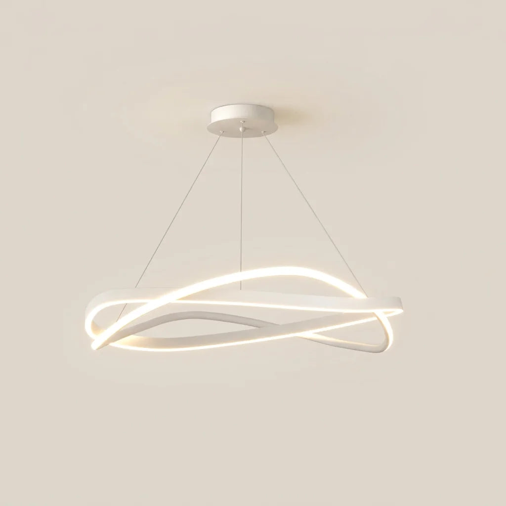 Grande suspension anneau LED torsadé blanc, lumière chaude