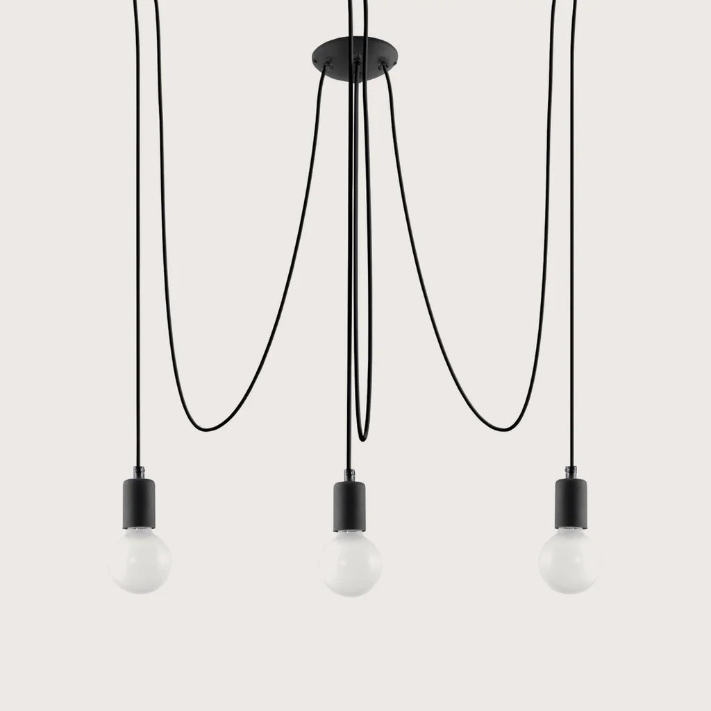 Suspension araignée câbles textile noirs (3 lumières)