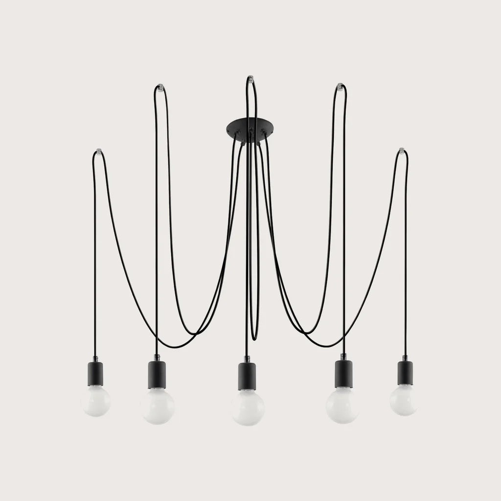 Suspension araignée câbles textile noirs (5 lumières)