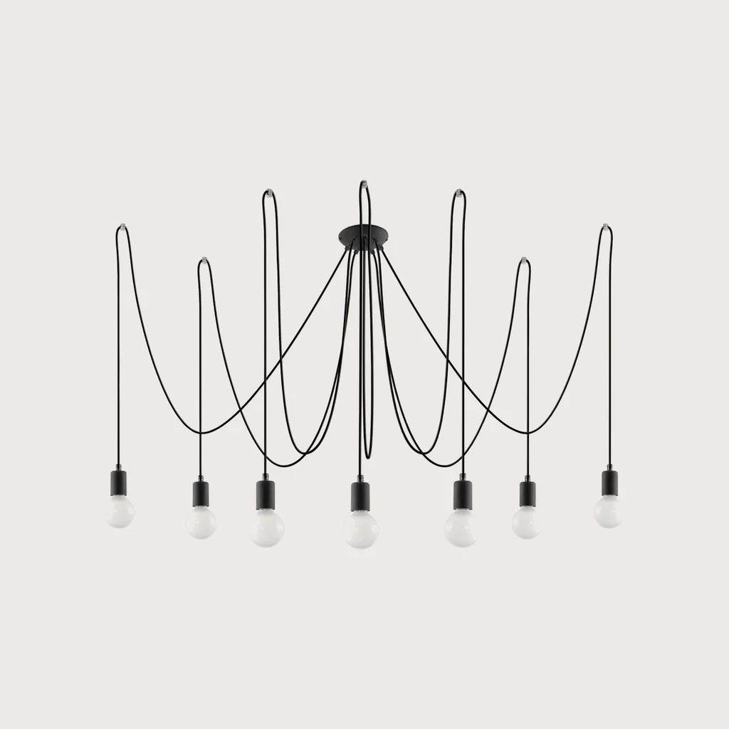 Suspension araignée câbles textile noirs (7 lumières)