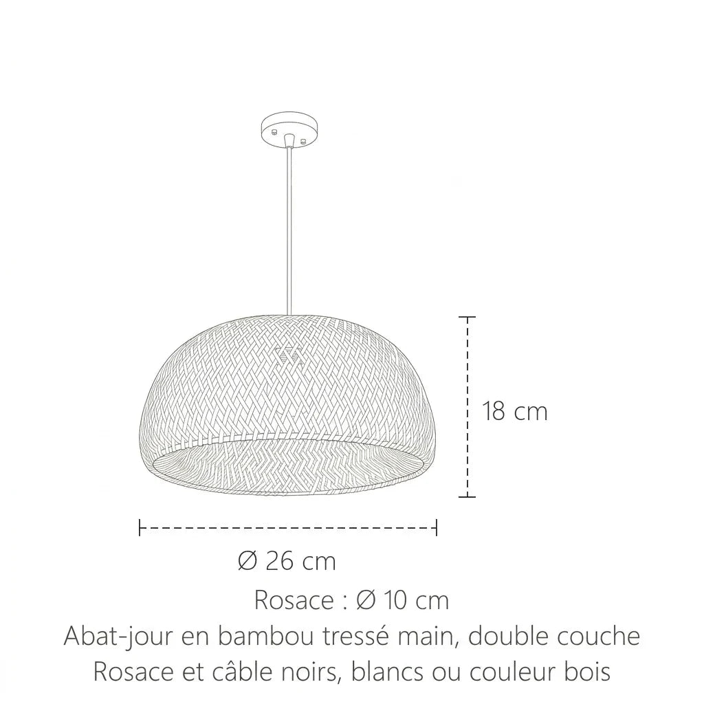 Dimensions de la suspension bambou dôme : Ø 26 cm, 18 cm de haut