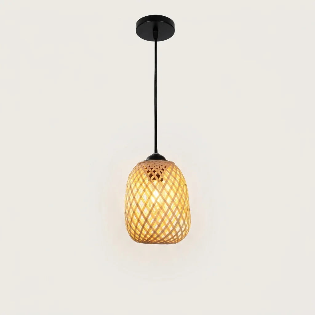 Petite suspension ovale en bambou tressé, modèle C