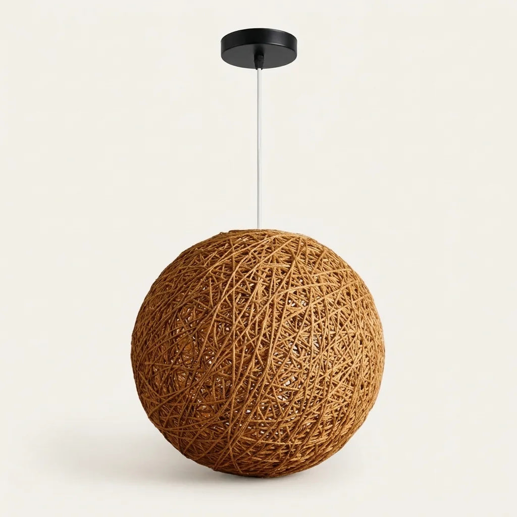 Suspension boule en rotin tressé marron
