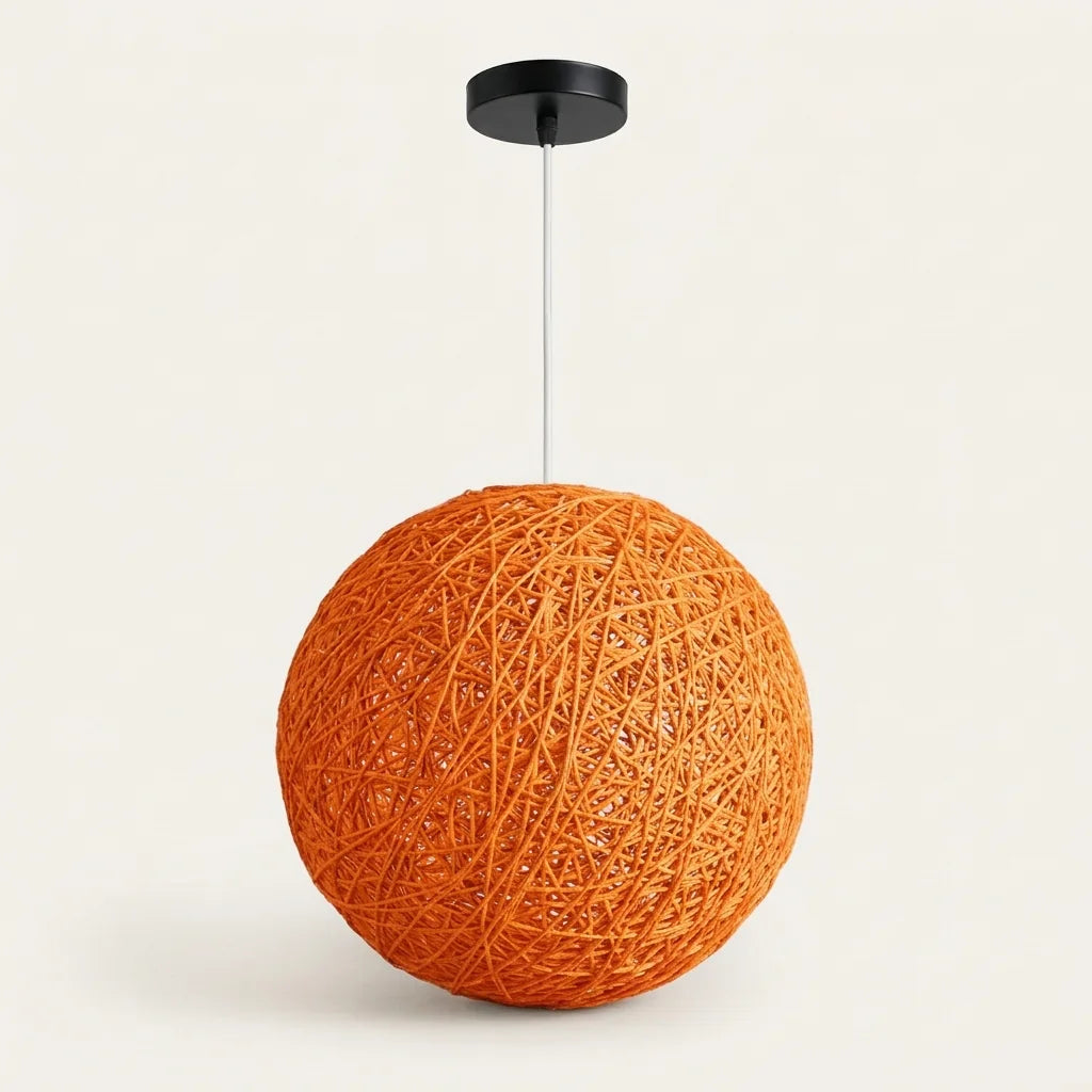 Suspension boule en rotin tressé orange