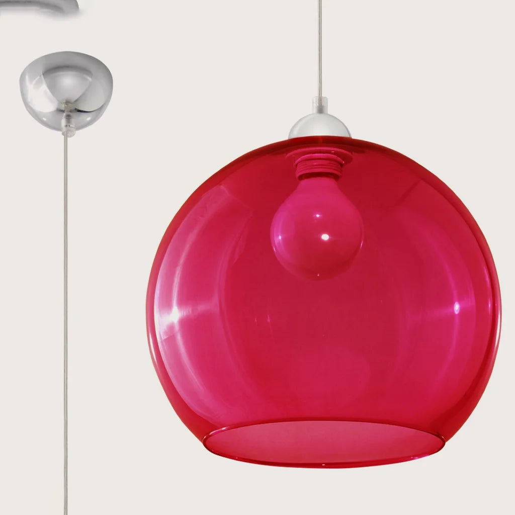 Suspension boule en verre teinté ø 30 cm, coloris rouge