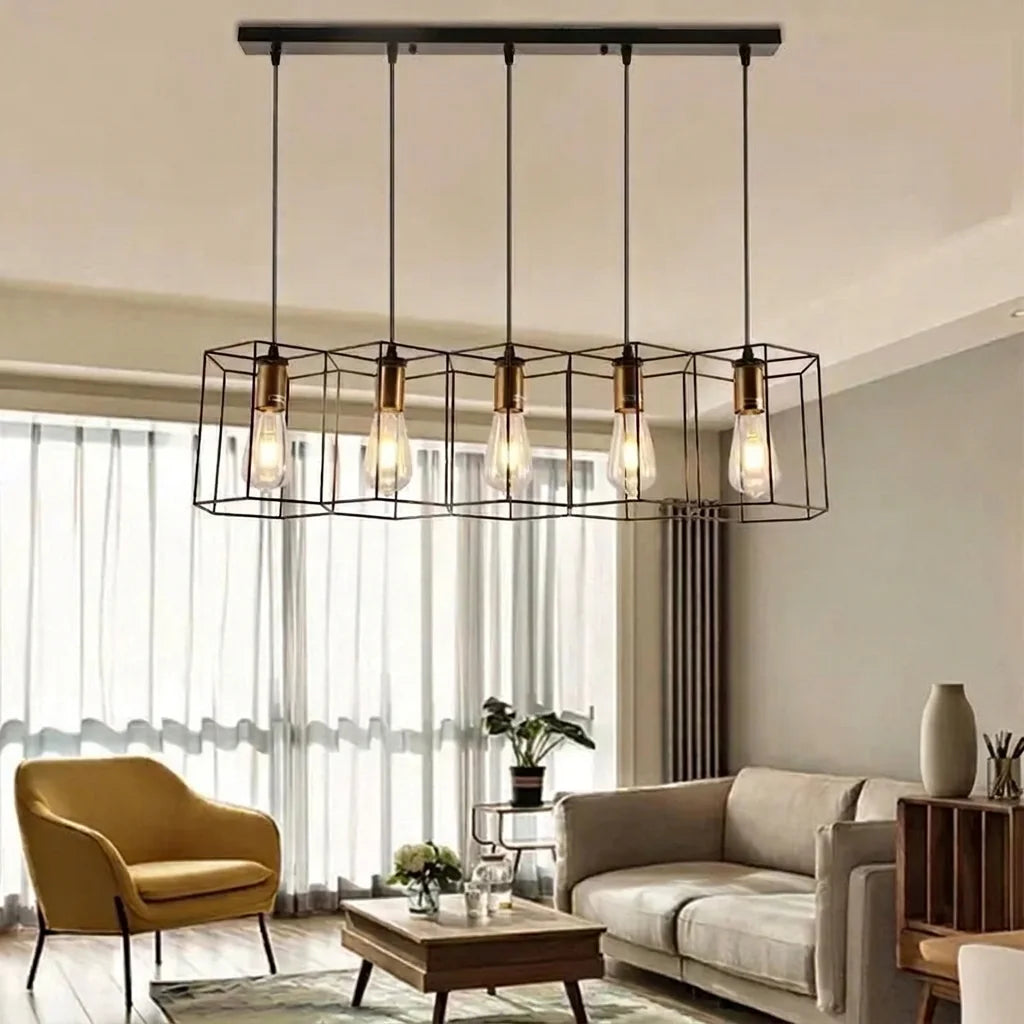 Suspension à cages rectangulaires dans un salon lumineux