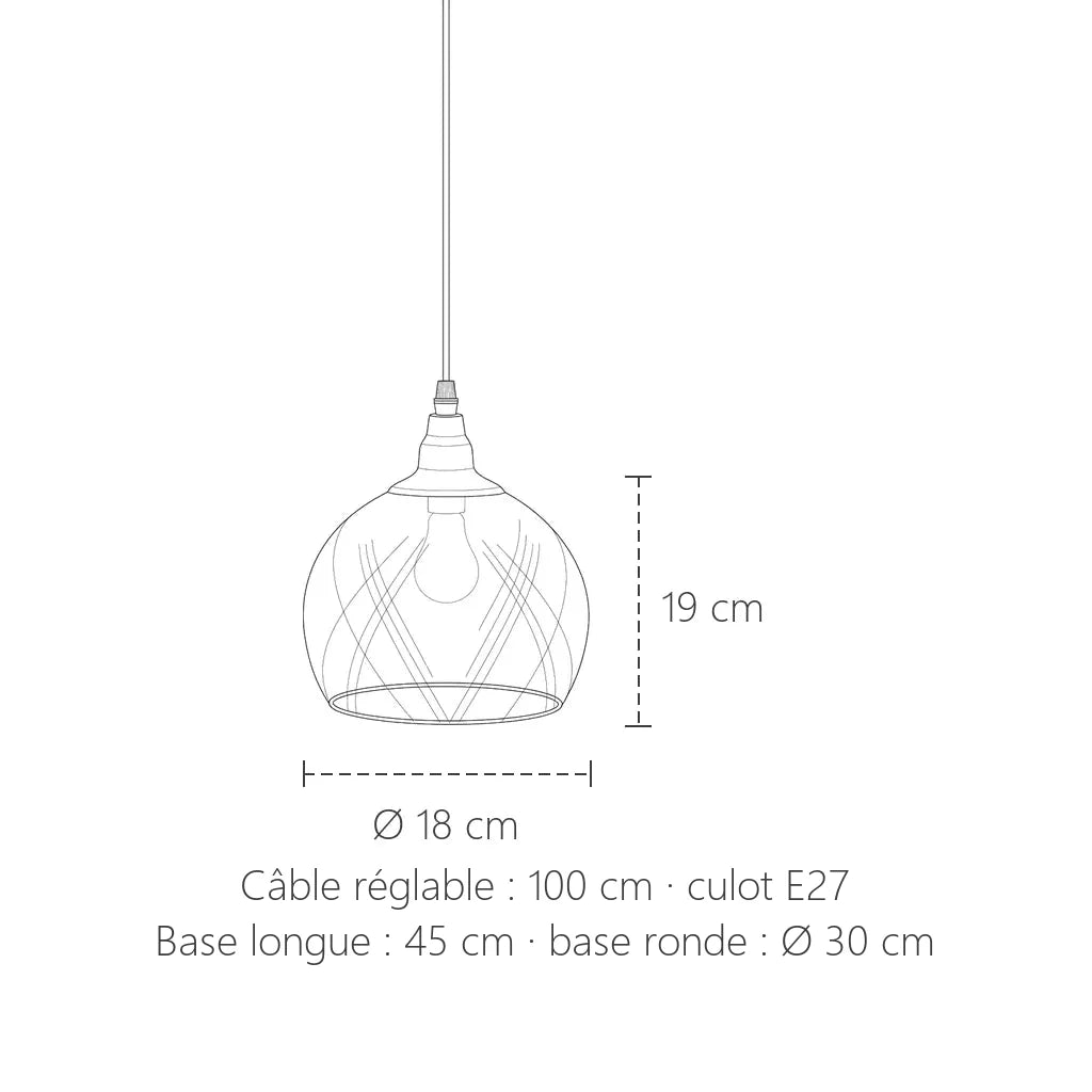 Dimensions de la suspension cage grillagée : Ø 18 cm, 19 cm de haut