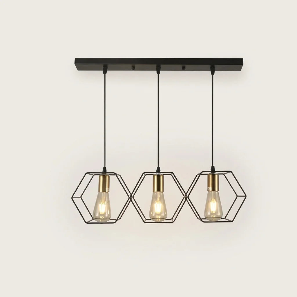 Suspension trois cages hexagonales sur rail de plafond