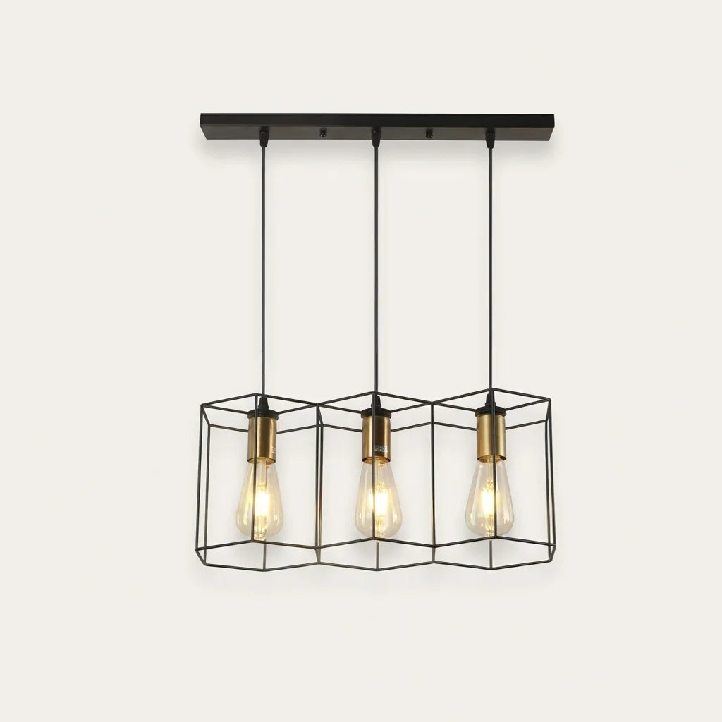 Suspension trois cages rectangulaires sur rail de plafond
