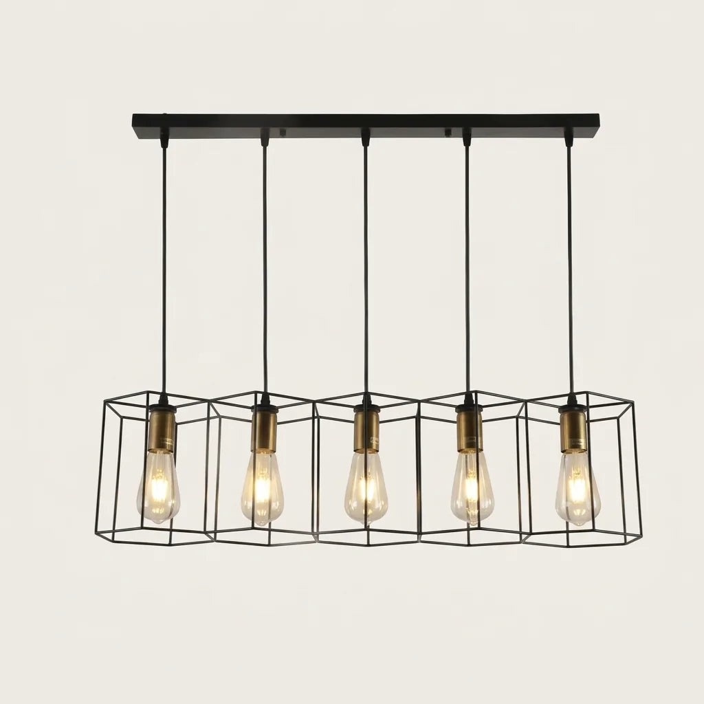 Suspension cinq cages rectangulaires sur rail de plafond