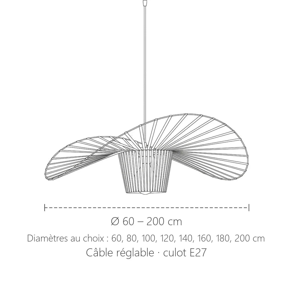 Dimensions de la suspension chapeau géant : Ø 60 à 200 cm