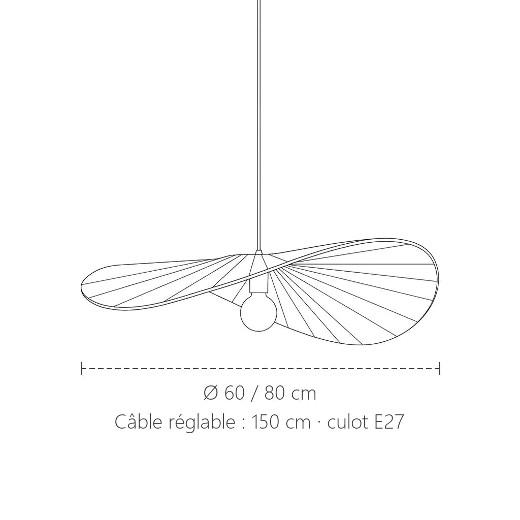 Dimensions de la suspension chapeau en tissu plissé : Ø 60 ou 80 cm