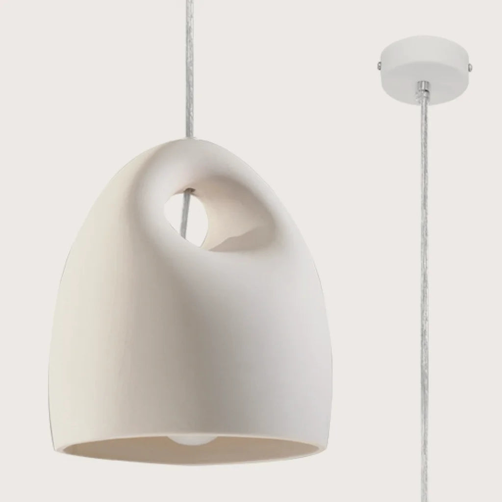 Suspension cloche en céramique blanche à poignée