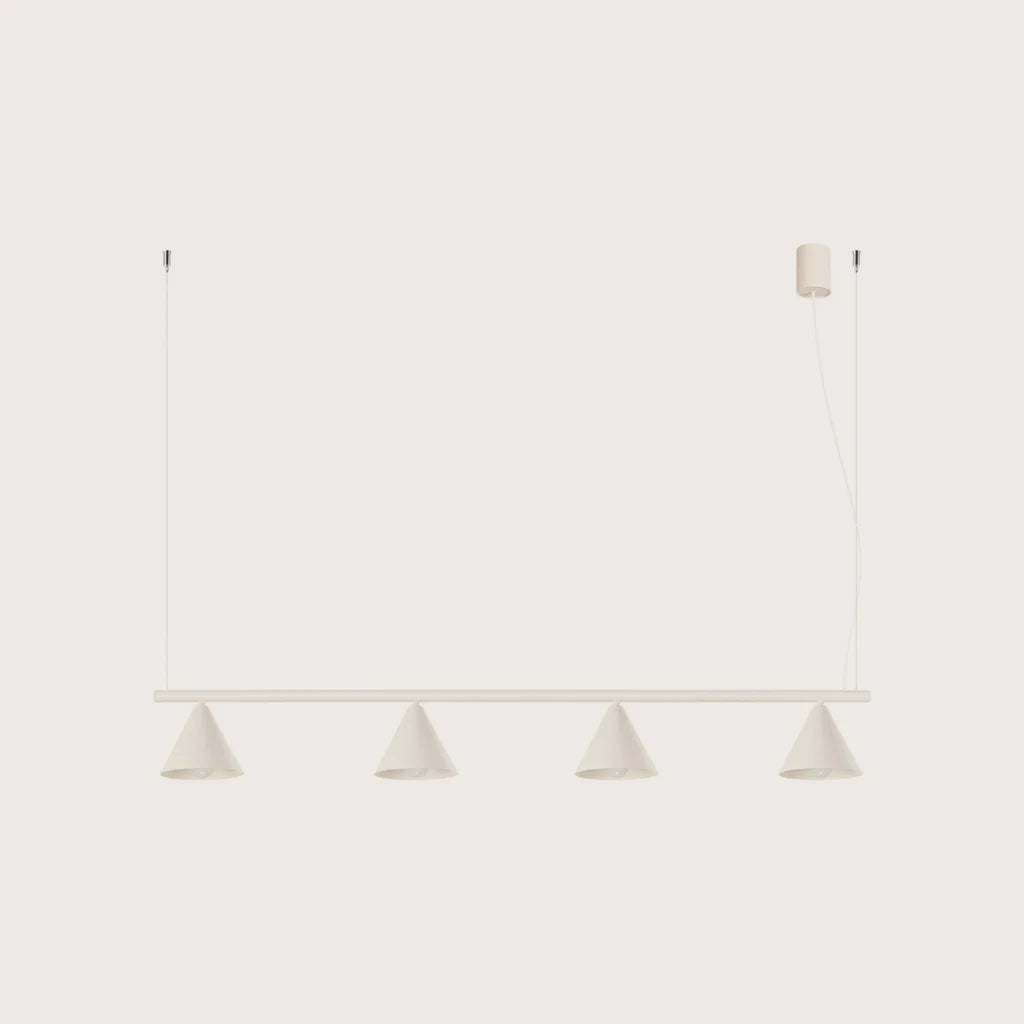 Suspension cône en acier, coloris beige (4 lumières – barre 122 cm)