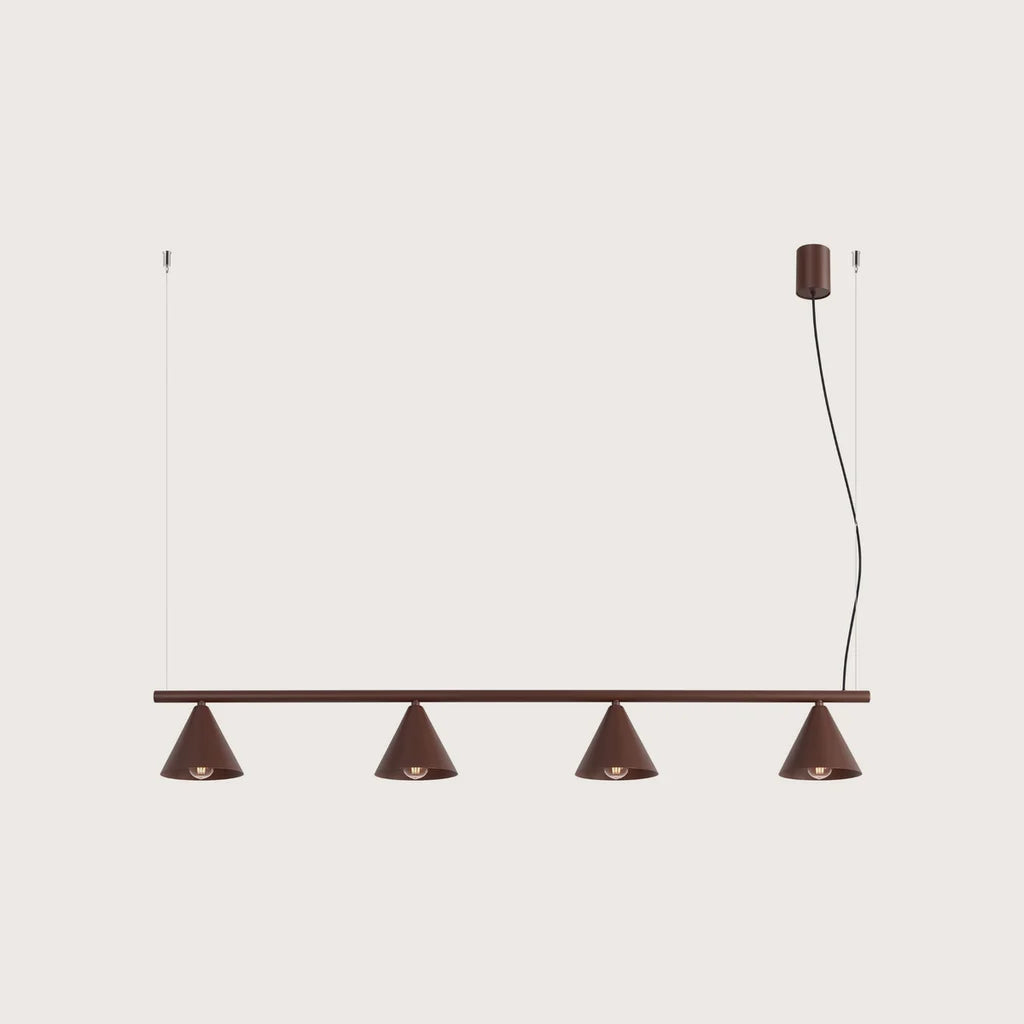 Suspension cône en acier, coloris marron (4 lumières – barre 122 cm)