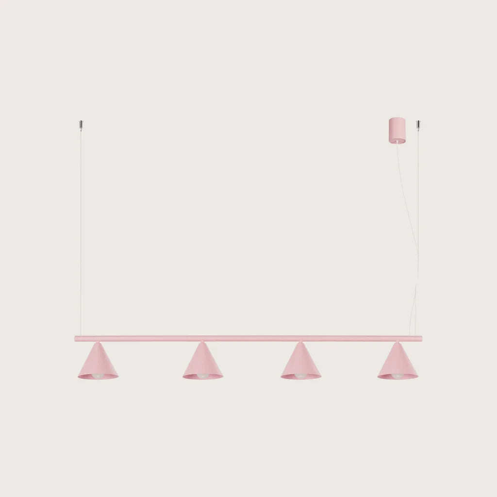 Suspension cône en acier, coloris rose (4 lumières – barre 122 cm)