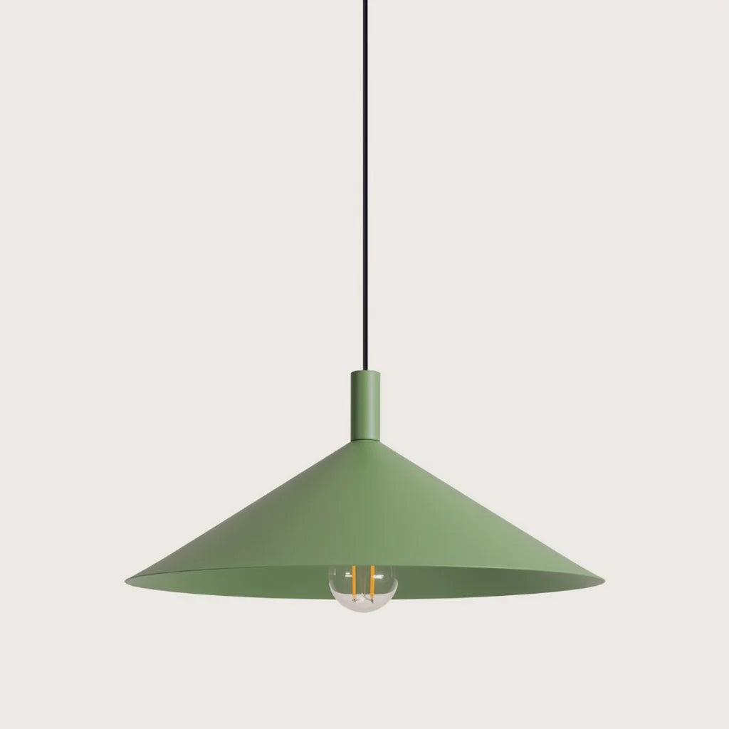 Suspension cône en acier, coloris sauge (1 lumière – Ø 40 cm)