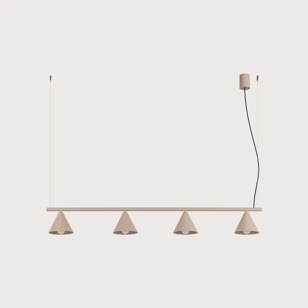 Suspension cône en acier, coloris taupe (4 lumières – barre 122 cm)