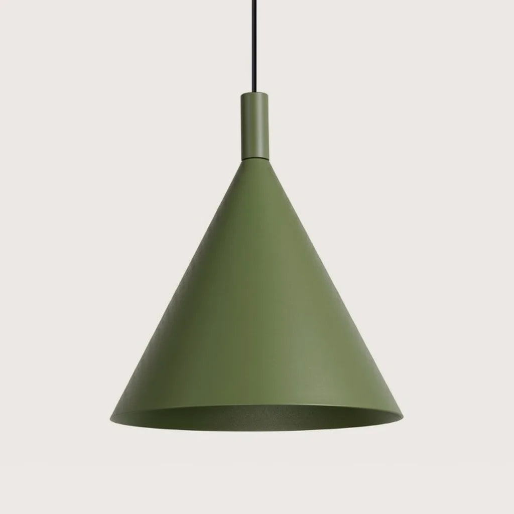 Suspension cône en acier, coloris vert olive (1 lumière – Ø 25 cm)