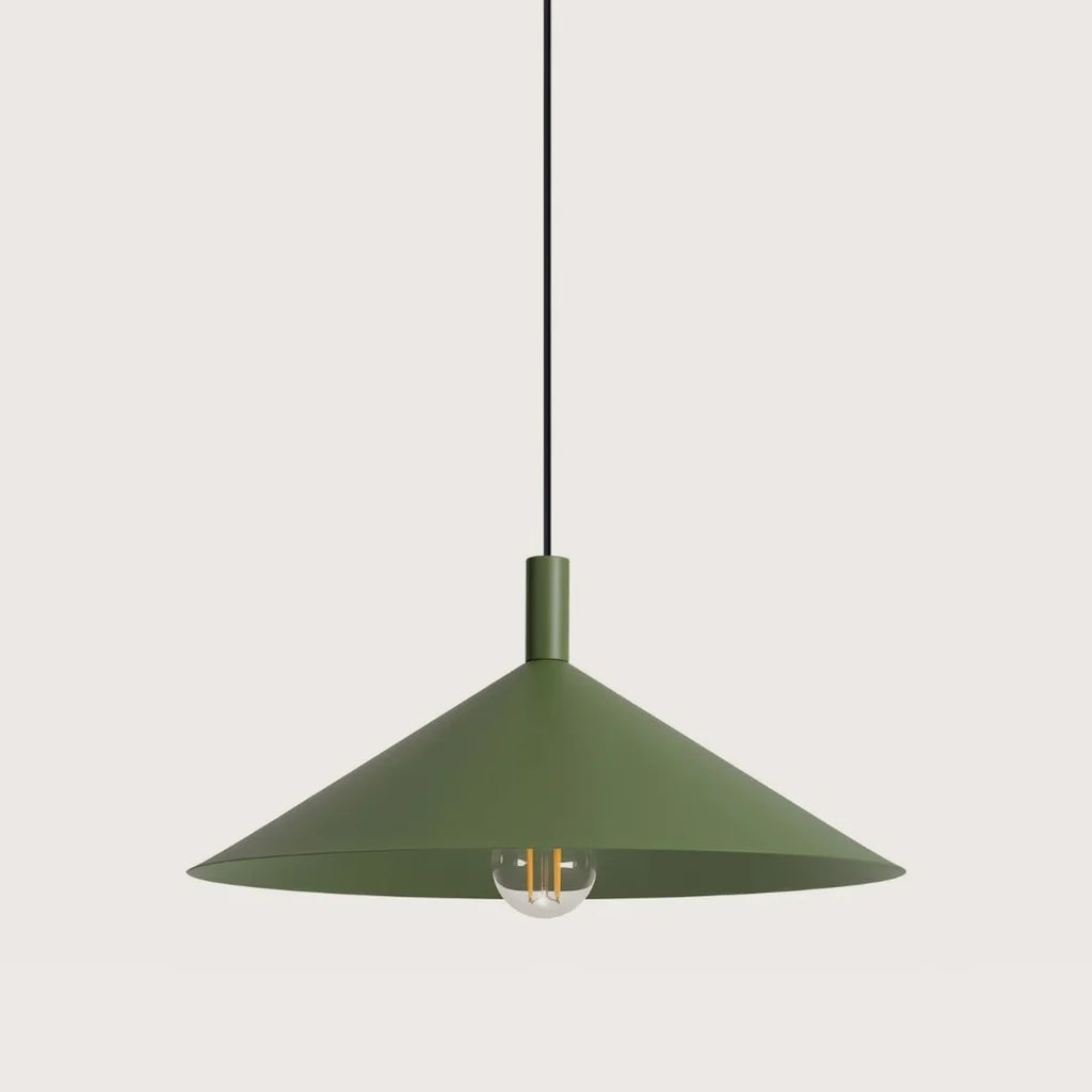 Suspension cône en acier, coloris vert olive (1 lumière – Ø 40 cm)