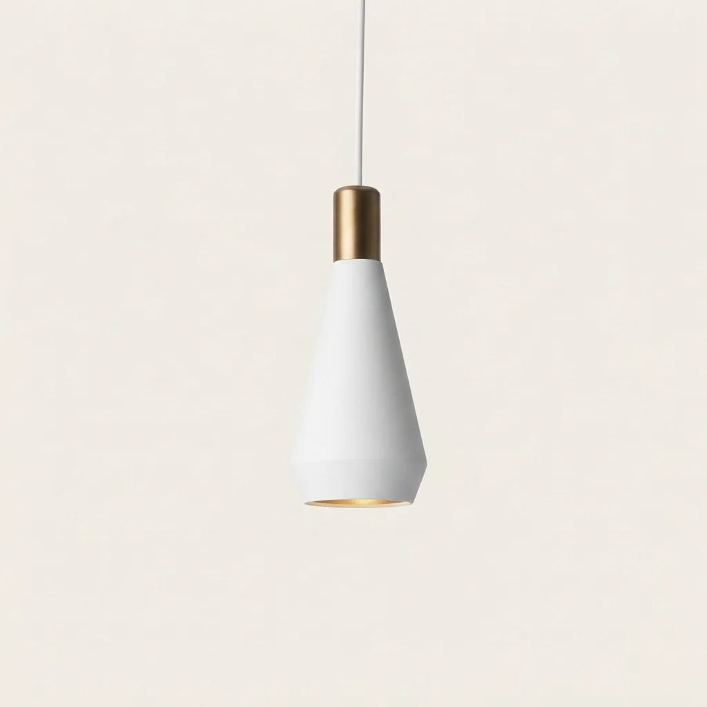 Suspension cône blanche à col doré, ampoule GU10