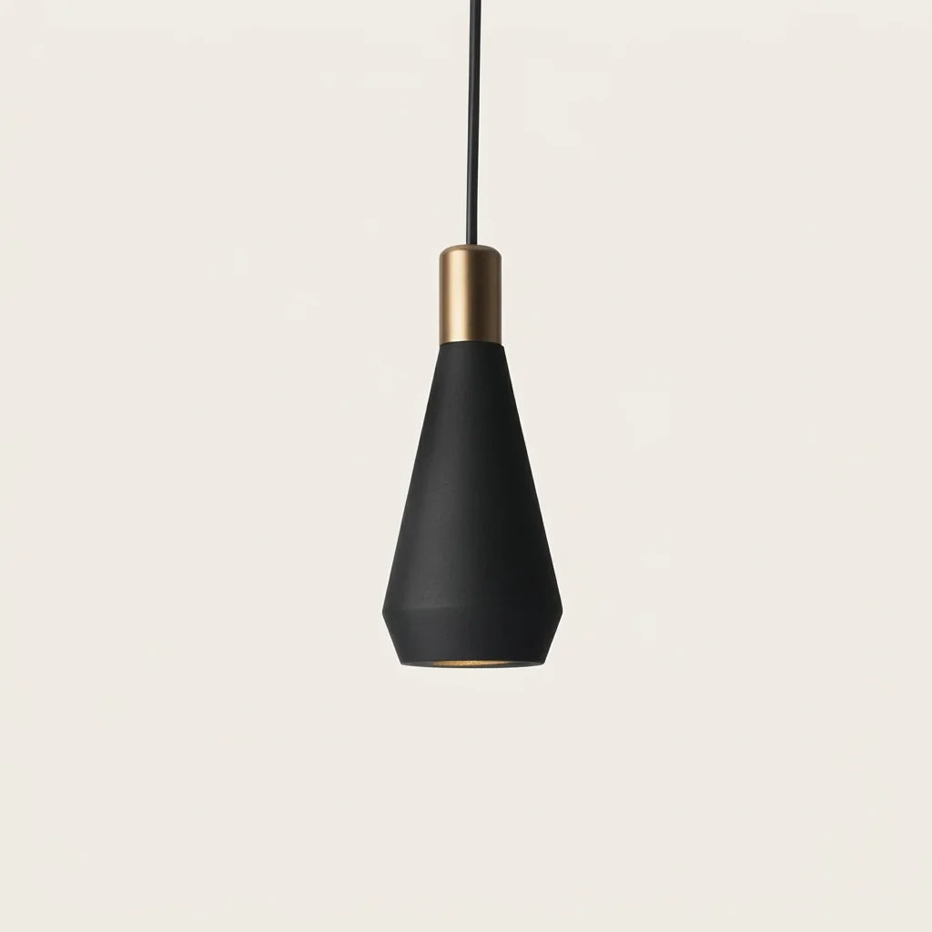Suspension cône noire à col doré, ampoule GU10