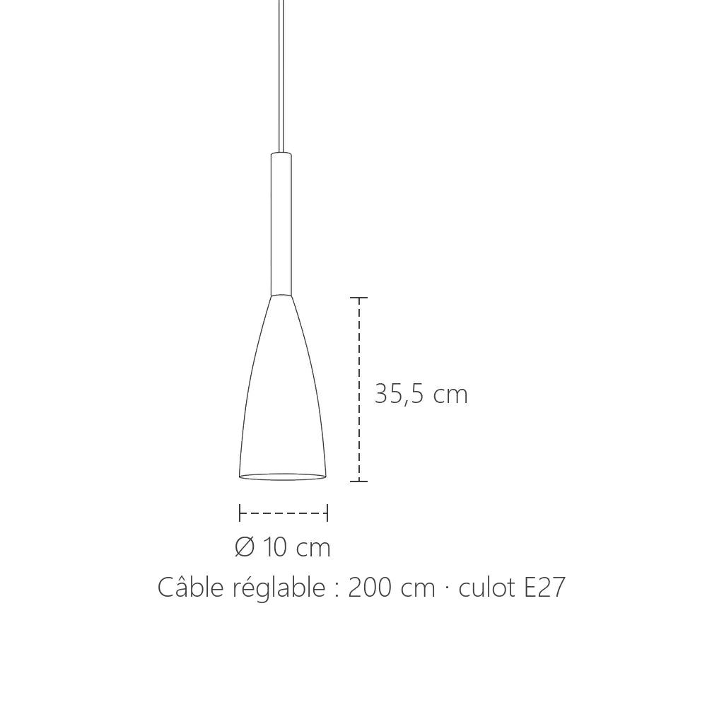 Dimensions de la suspension cône nordique : Ø 10 cm, 35,5 cm de haut