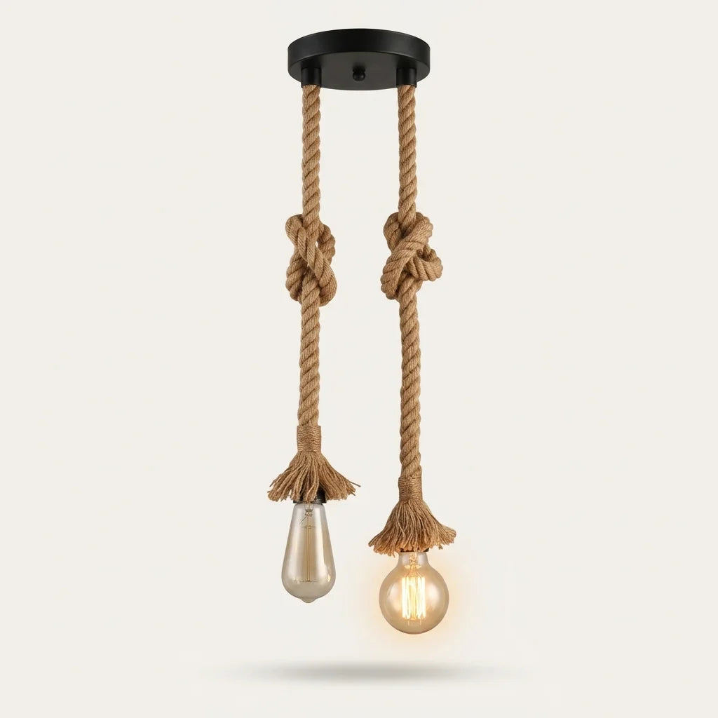 Suspension en corde de chanvre 2 têtes avec ampoules Edison