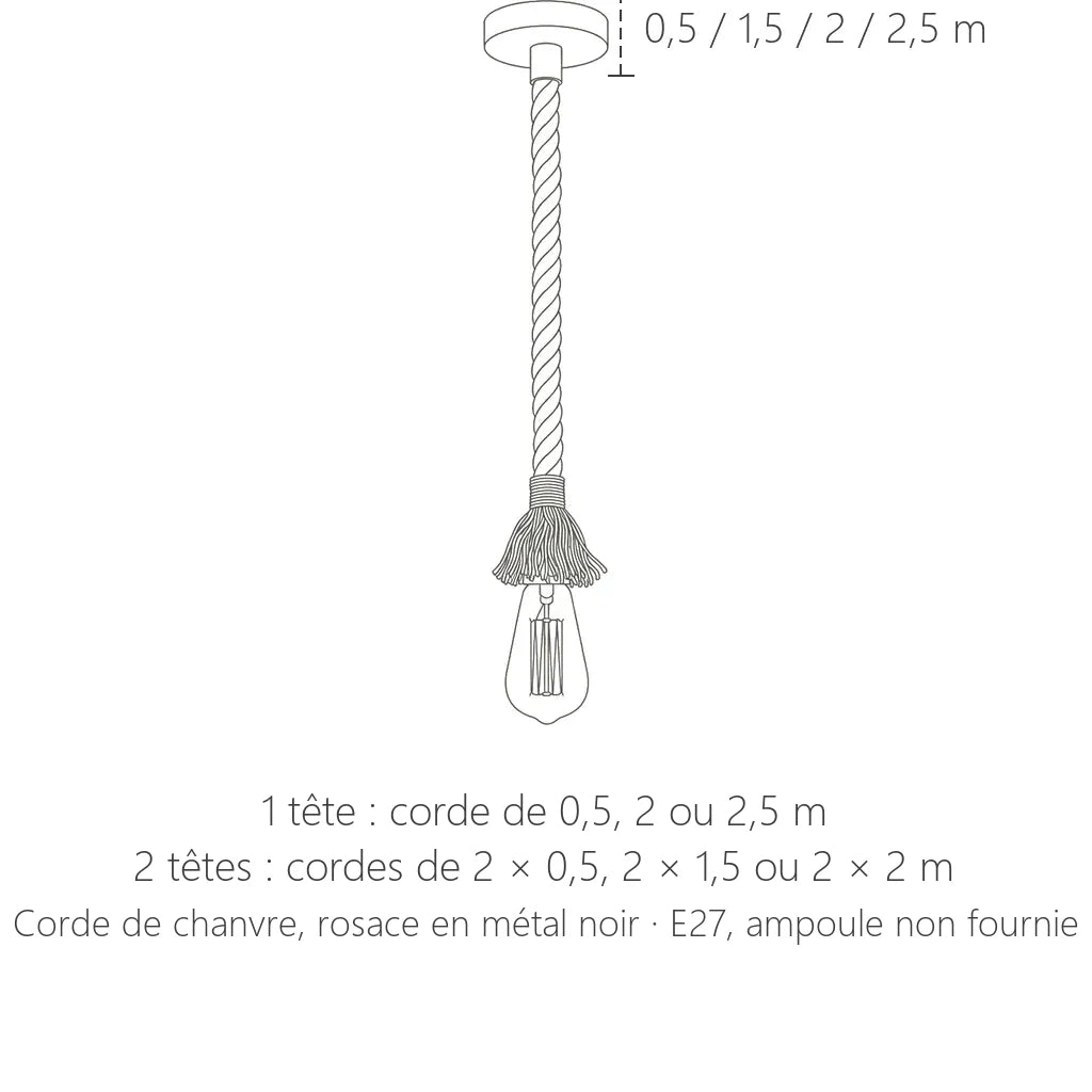 Dimensions de la suspension corde de chanvre : 0,5 à 2,5 m