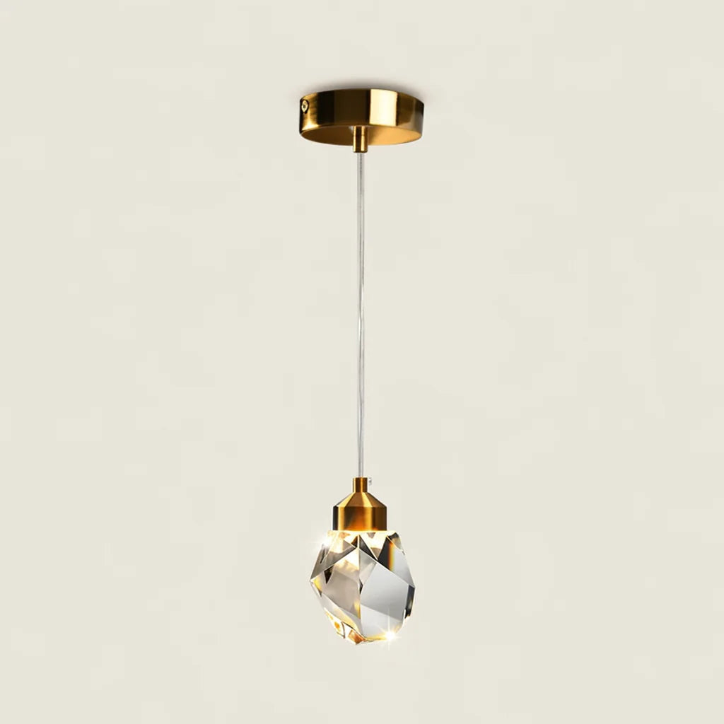 Suspension cristal taillé à coiffe en laiton, une tête