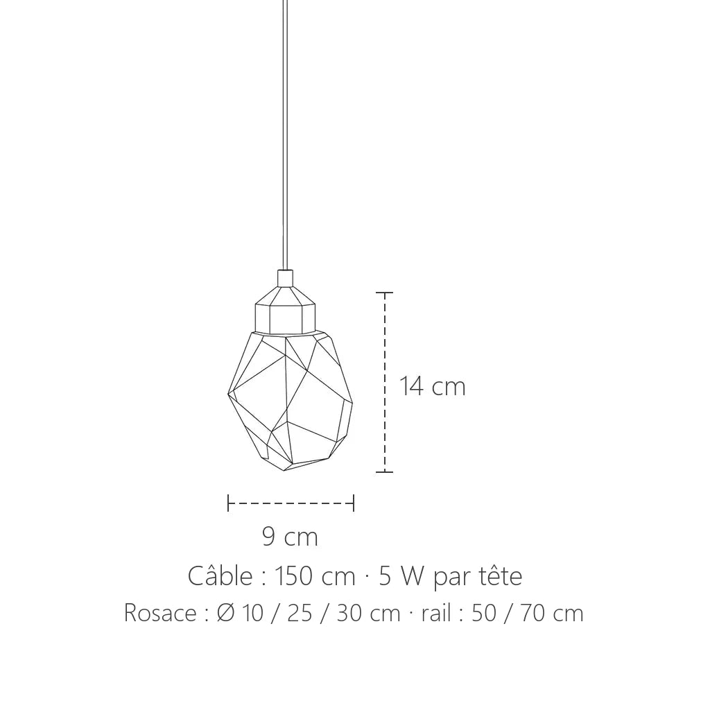 Dimensions de la suspension cristal taillé : 9 × 14 cm, câble 150 cm