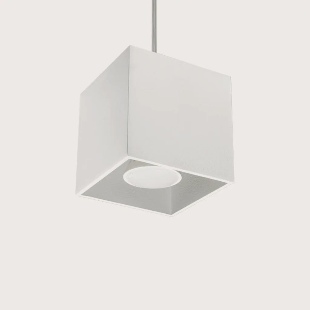 Suspension cube minimaliste en aluminium, coloris blanc
