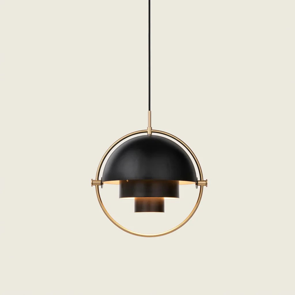 Suspension à demi-sphères noires et anneau laiton