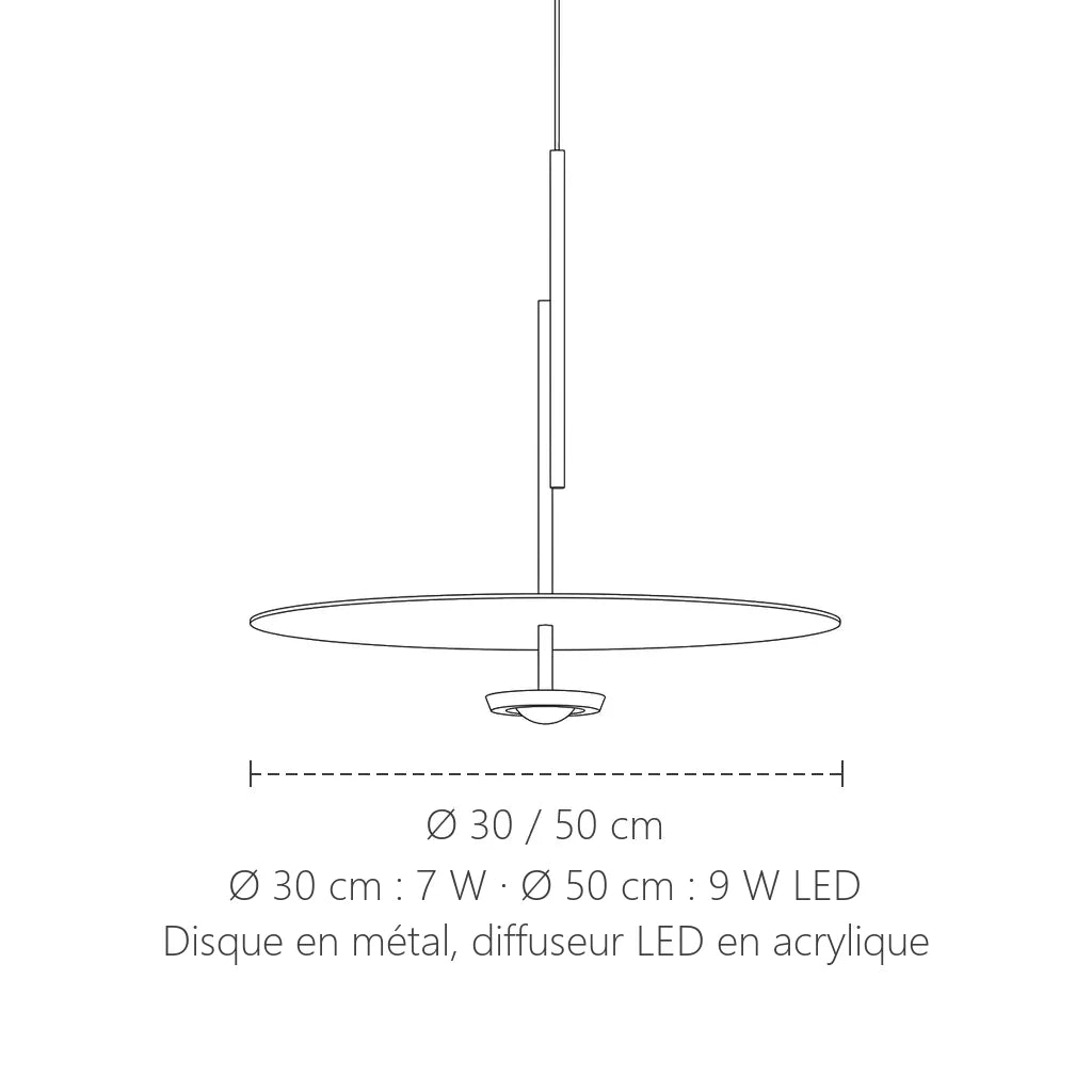 Dimensions de la suspension disque en métal LED : Ø 30 ou 50 cm