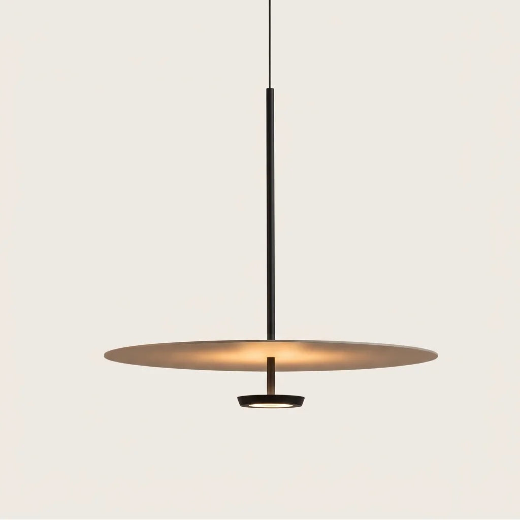 Suspension disque plat en métal, lumière chaude
