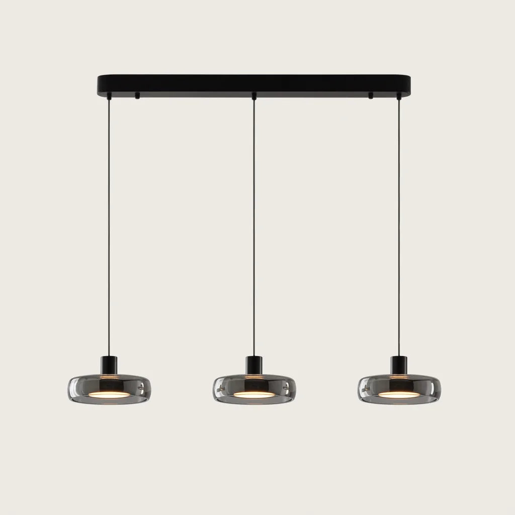 Suspension 3 disques en verre fumé sur barre noire