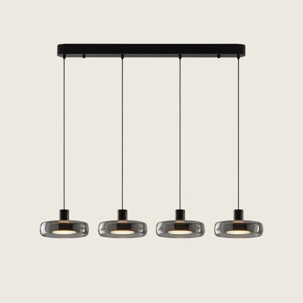 Suspension 4 disques en verre fumé sur barre noire