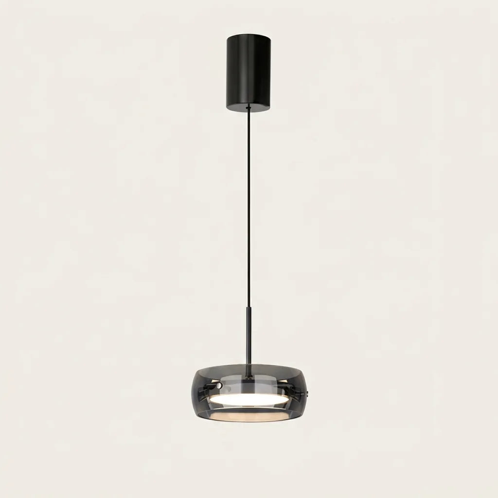 Suspension LED une tête à globe en verre fumé, noire
