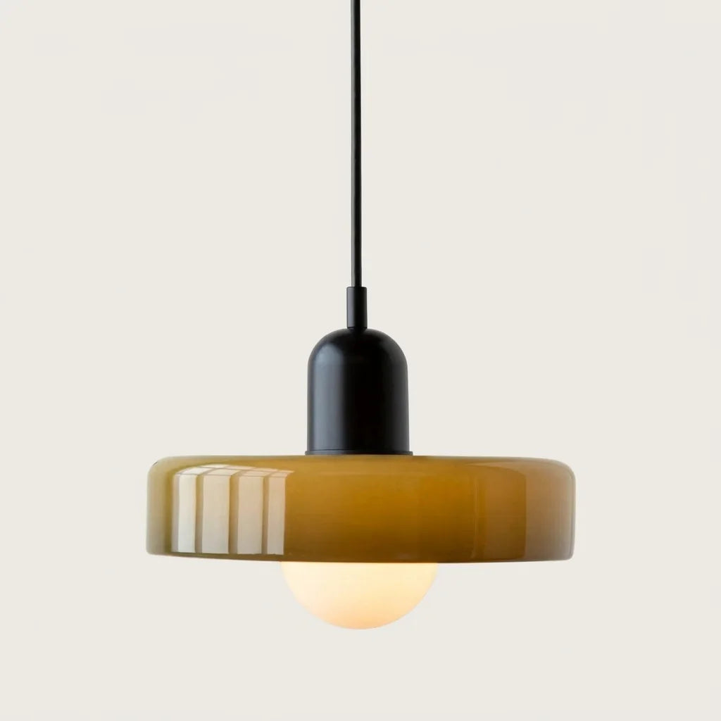 Suspension disque de verre olive et douille noire