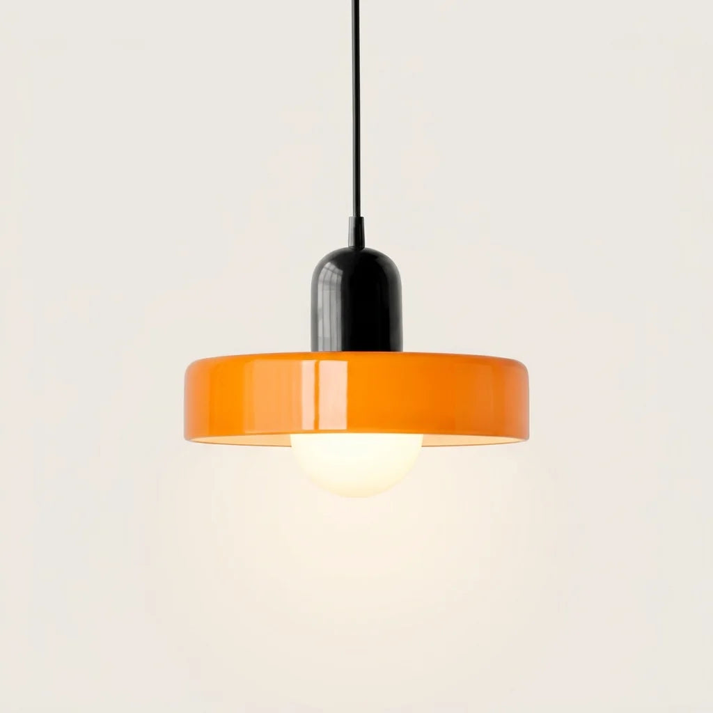 Suspension disque de verre orange et douille noire