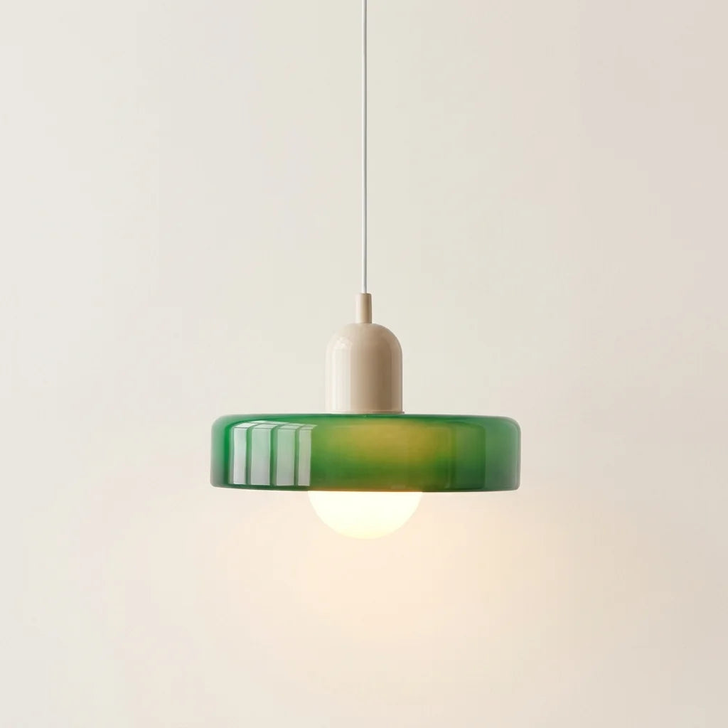 Suspension disque de verre vert et douille claire