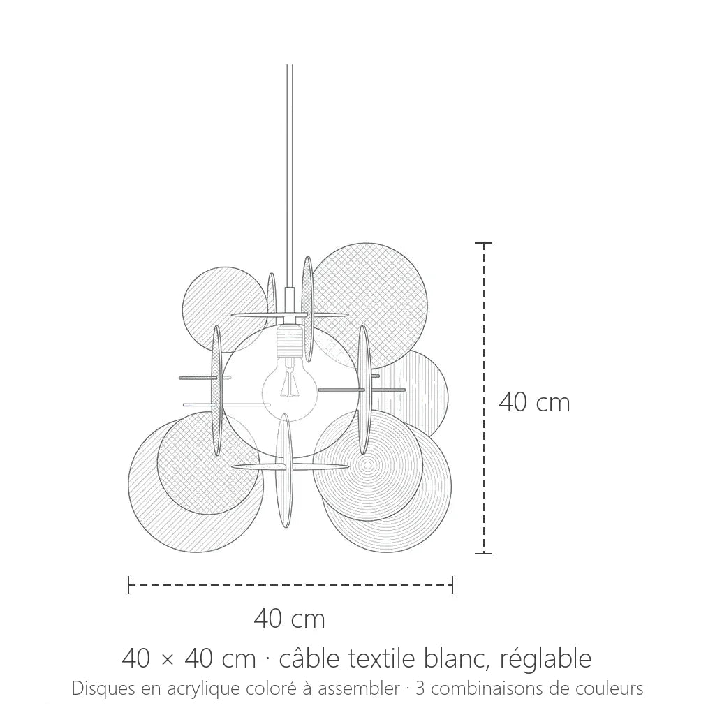 Dimensions de la suspension disques en acrylique : 40 × 40 cm