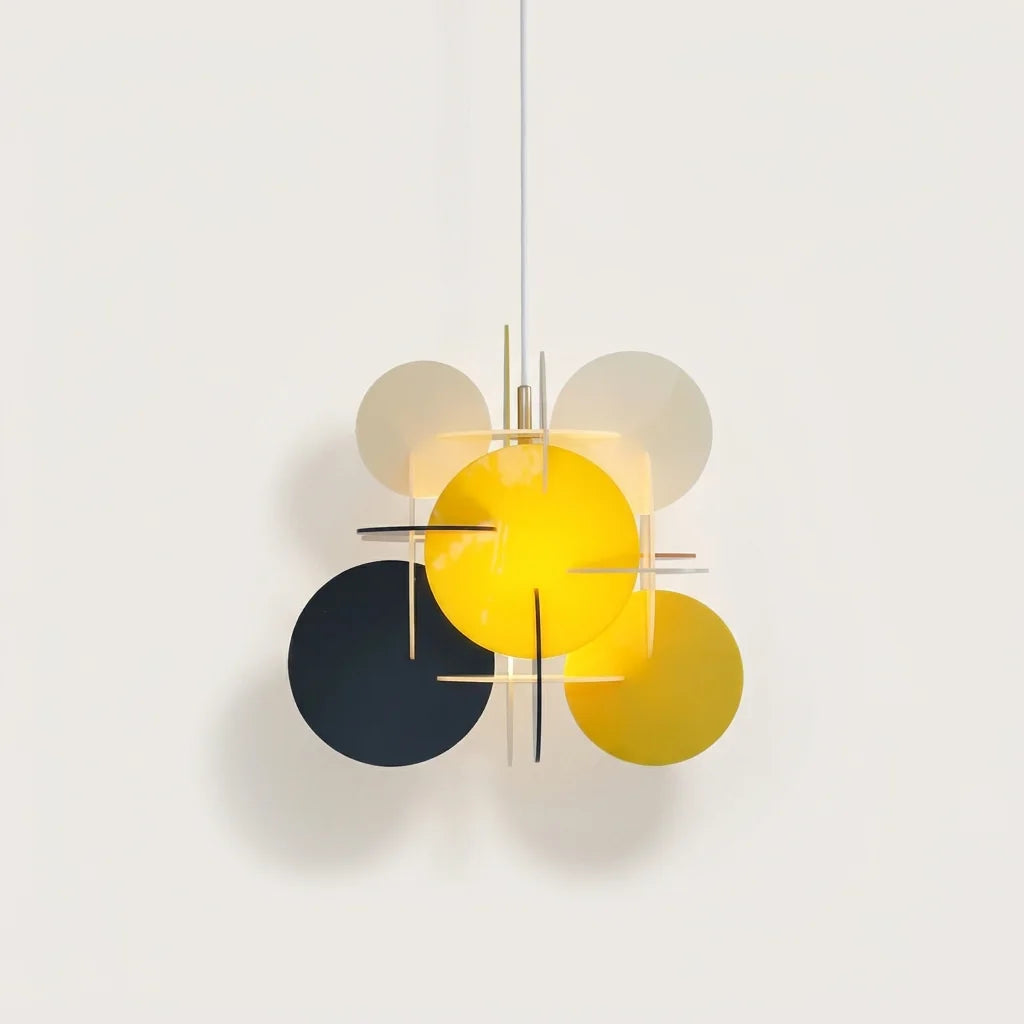 Suspension disques acryliques jaune et bleu marine, modèle C