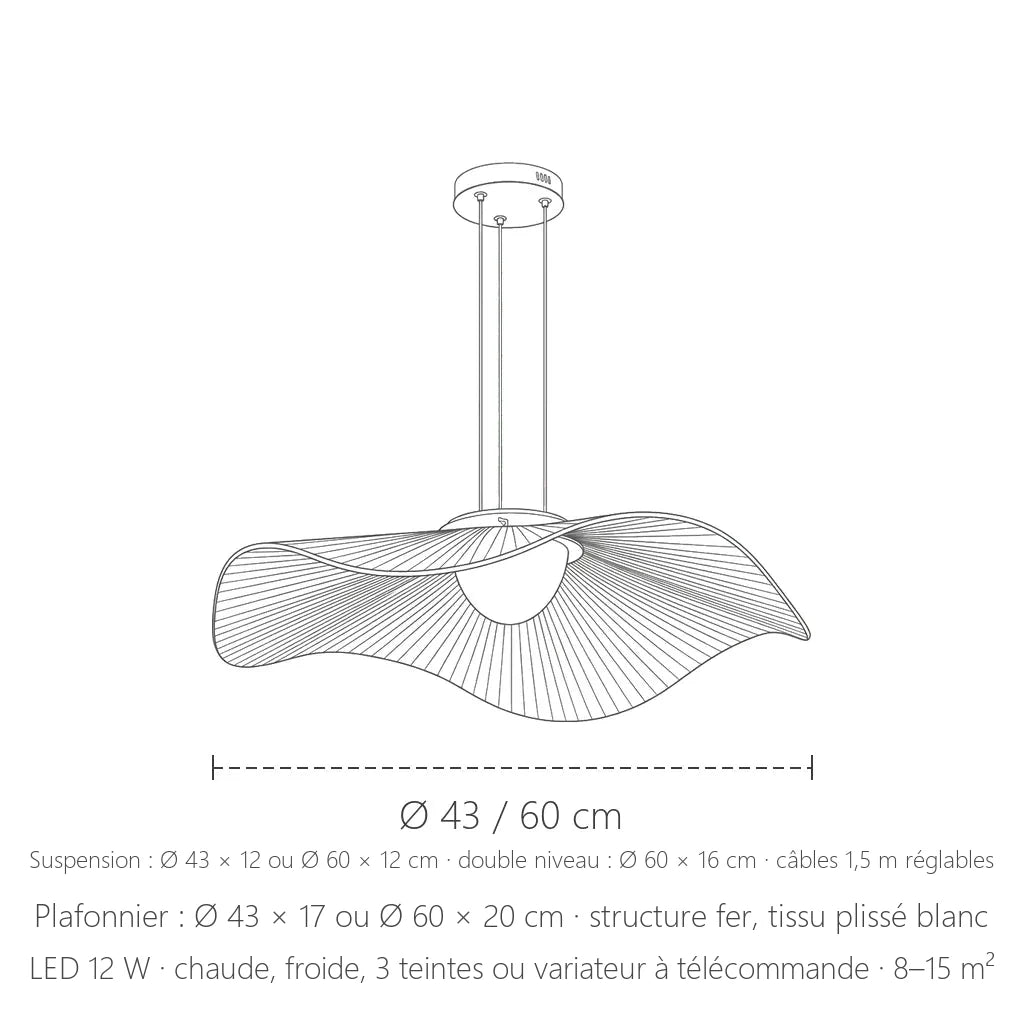 Dimensions de la suspension feuille de lotus : Ø 43 ou 60 cm